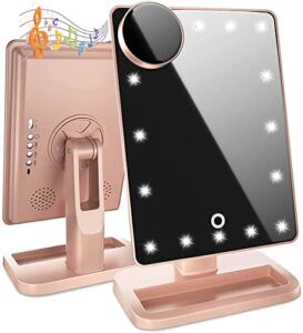 IMEASY Lighted Vanity Makeup Mirror Pro, Bluetooth Vanity Mirror with 22 LED Lights, Touch Screen and 10X Magnification Mirror, 180°Adjustable Rotation, Rechargeable Portable Cosmetic Mirror (Pink)