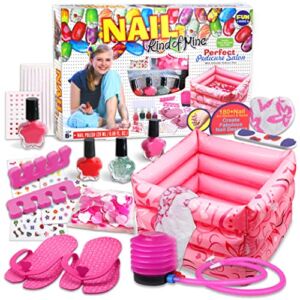 Kids Foot Spa Kit for Girls, Funkidz Pedicure Kit for Girls Includes Bigger Inflatable Foot Tub Inflator Pump Peelable Nail Polish Supplies for Sleepover Party