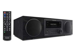 Sharp CD-BH20(BK) Vintage Style Modern Retro Look Micro Component Wireless Bluetooth Audio Streaming & Cd Player Wood Speaker System + Remote, USB Port for MP3 Playback, Am/FM Stereo Digital Tuner, Aux Input, Black Oak