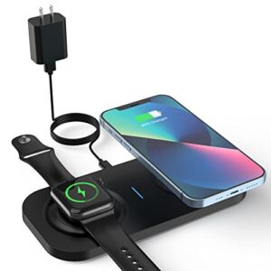 Dual Wireless Charger for iPhone and Watch, Duo Charging Pad for Apple Watch 8/7/6/SE/5/4/3/2, iPhone 14/13/12/11/X/8/SE Series, 2 in 1 Certified Charging Station for AirPods 3/Pro/2 Black