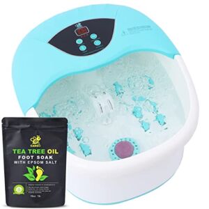 Foot Spa Bath Massager with Heat Bubbles and Vibration Massage and Jets, 16 OZ Tea Tree Oil Foot Soak Epsom Salt, CANGO Foot Soaker With 14 Massage Rollers, Adjustable Temp, Pumice Stone, Medicine Box