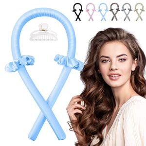 Heatless Curling Rod Headband, IENIN No Heat Curlers Hair Rollers to Sleep in Curl Ribbon with Scrunchies Hair Clips Overnight Hair Curlers for Women Long Hair Styling Tools(Blue)