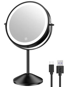 Gospire 8 Inch Lighted Makeup Mirror, 3 Color Lights & Stepless Dimming LED Vanity Mirror, 1X/10X Double Sided Magnifying Rechargeable Cosmetic Mirror, 360° Free Rotation Cordless Standing Mirror