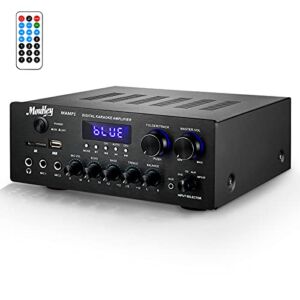 Moukey Home Audio Amplifier Stereo Receivers with Bluetooth 5.0, 220W 2 Channel Power Amplifier Stereo System, w/USB, SD, AUX, MIC in w/Echo, LED for Home Theater Speakers via RCA, Studio Use – MAMP1
