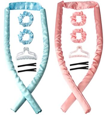 2 Packs Heatless Curling Rod Headband, Heatless Hair Curlers Upgraded Design No Heat Silk Curling Headband Sleep In Overnight Soft Ribbon Hair Curlers for Long Hair with Hair Ties and Clips(Blue+Pink) | The Storepaperoomates Retail Market - Fast Affordable Shopping