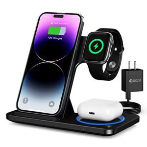 Foldable Wireless Charging Station for Multiple Devices Apple, 3 in 1 Wireless Charger for iPhone 13/12/11 Pro Max/X/Xs Max/8/8 Plus,for iWatch 7/6/5/4/3/2/se, AirPods 3/2/pro (Switchable Light)