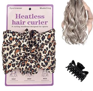 Heatless Hair Curlers Curling Headband Wavy Curly Wand Hair Styling Tool with Clip Hair Rollers for Long Medium Hair (Leopard)