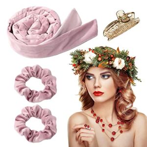 Heatless Hair Curler, Heatless Curling Rod Headband for Long Hair, No Heat Curl Ribbon Heatless Curlers to Sleep in Overnight, Hair Curler DIY Hair Styling Tools Formers with Hair Clips (Pink)