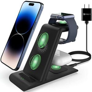 HATALKIN 3 in 1 Wireless Charging Station Compatible for Apple Products Multiple Devices Apple Watch ultra 8 7 SE 6 5 4 3 AirPods Pro 2 iPhone 14 13 12 11 Pro Max/X/XS/XR/8 Fast Wireless Charger Stand