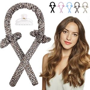 Heatless Hair Curler – FAVIRZCE Hair Rollers Heatless Curling Rod Headband for Long Hair Soft Silk Curl Ribbon with Hair Scrunchies Clips Hair Curlers to Sleep in Styling Tools (Leopard)