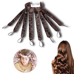 Heatless Curls Headband, Satin Heatless Hair Curler Overnight Hair Curlers to Sleep in, No Heat Curlers for Long and Short Hair (Brown)