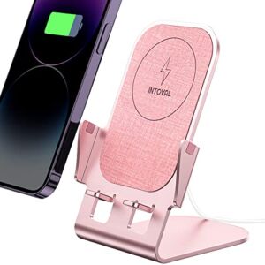 Intoval Fast Wireless Charger Stand, for iPhone 14/14 Pro/14 Pro Max/13/12/SE/11/XS/XR/X Samsung Galaxy S22/S21/S20/S10/S9/S8/Note 20 Ultra/10/9 and Other Wireless Charging Phones(Y3,Pink)