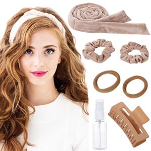 Heatless Hair Curlers Heatless Curls To Sleep In Overnight Heatless Curling Rod Headband Velour No Heat Hair Curlers Headband Soft Cotton Hair Rollers Curling Ribbon and Flexible Rods for Long Hair with Clips