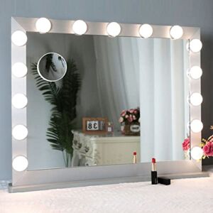 BEAUTME Large Vanity Mirror with Lights,27.5×21.73 inches Light Up Vanity Makeup Mirror with 10x Magnifying Mirror Lighted Vanity Mirror Tabletop or Wall Mounted Mirror Bathroom Mirror ( Silver)