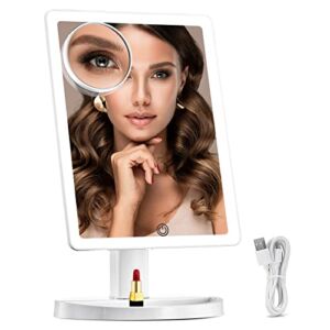 SOKEA Large Lighted Makeup Mirror – Portable Vanity Mirror with 88 LED Lights and Magnification, Lighted Vanity Mirror with 10X Magnifying Mirror, 3 Colors Lighting Modes, Stepless Dimming, Women Gift