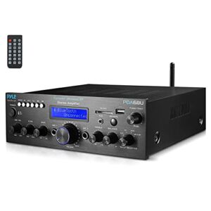 Pyle Wireless Bluetooth Power Amplifier System – 200W Dual Channel Sound Audio Stereo Receiver w/ USB, SD, AUX, MIC IN w/ Echo, Radio, LCD – Home Theater Entertainment via RCA, – PDA6BU