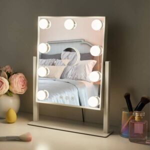 Hompoem Vanity Mirror with Lights,9 Led Bulbs Hollywood Vanity Mirror with Lights,Touch Control Design 3 Colors Dimable,Detachable 10x Magnification Mirror Lighted Vanity Mirror(White)