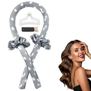 Women Heatless Curling Curlers Rod Headband for Long Hair, Big Soft Silk Foam No Heat Rollers Curl Curls with Hair Clips Scrunchie Rods Grey Curler Waves Ribbon Tools Sleep Products Flexi
