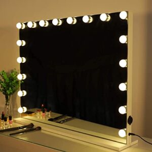 HOMPEN Lighted Vanity Mirror with Light, Lighted Makeup Mirror with 18 LED Dimmable Bulbs-White