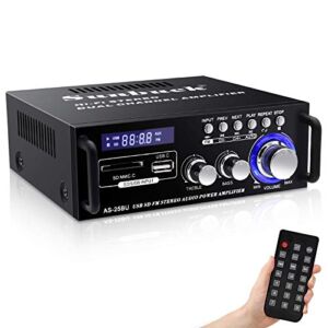 Sunbuck 180W Wireless Bluetooth Stereo Amplifier, Dual Channel Sound Power Audio Receiver w/USB, SD Card, FM Radio for Home Theater Entertainment Speakers with Remote Control (AS-25BU)