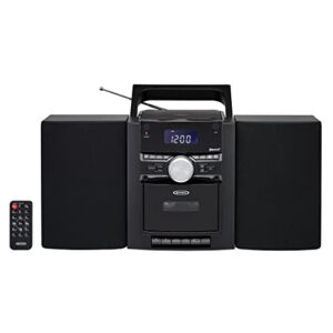 Jensen Modern 3-Piece CD Shelf Home Portable Stereo Bluetooth CD Music System with Cassette and Digital AM/FM Radio (Remote Included)