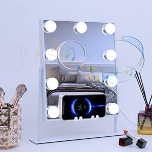 MISAVANITY Vanity Mirror with Lights Hollywood Mirror Lighted Makeup Mirror with Bluetooth and Wireless Charging Touch Control Design 3 Color Lighting Modes Rotated Hollywood Mirror(White