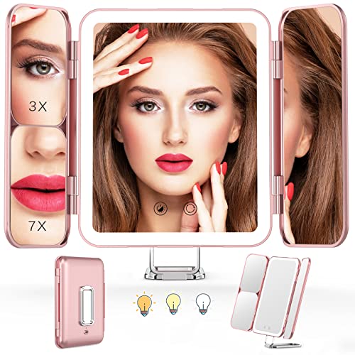 TOKSO Lighted Makeup Mirror Vanity Mirror, Rechargeable 72 LED Lights, 1X 3X 10X Magnification, Travel Lighted Makeup Mirror, Touch Control, Trifold Makeup Mirror, Portable LED Makeup Mirror, Gift | The Storepaperoomates Retail Market - Fast Affordable Shopping
