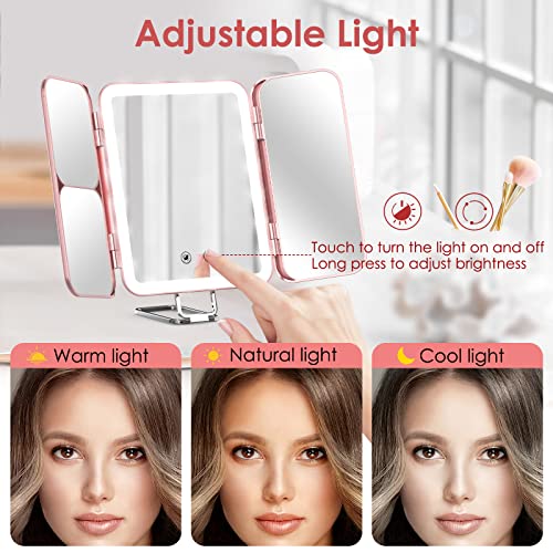 TOKSO Lighted Makeup Mirror Vanity Mirror, Rechargeable 72 LED Lights, 1X 3X 10X Magnification, Travel Lighted Makeup Mirror, Touch Control, Trifold Makeup Mirror, Portable LED Makeup Mirror, Gift | The Storepaperoomates Retail Market - Fast Affordable Shopping