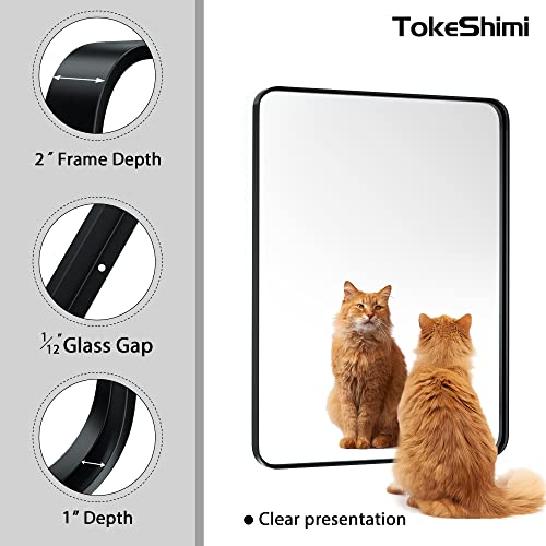 TokeShimi 36 x 30 Inch Black Bathroom Mirror for Wall Vanity Mirror with Non-Rusting Aluminum Alloy Metal Frame Rounded Corner for Modern Farmhouse Home Decor (Horizontal/Vertical) | The Storepaperoomates Retail Market - Fast Affordable Shopping