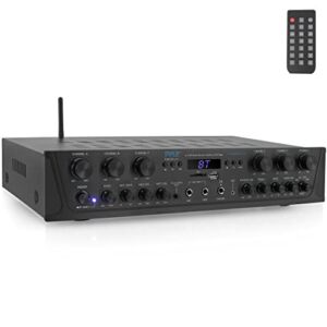Pyle PTA66BT – Wireless Home Audio Amplifier System – Bluetooth Compatible Sound Stereo Receiver Amp – 6 Channel 600Watt Power, Digital LCD, Headphone Jack, 1/4” Microphone IN USB SD AUX RCA FM Radio