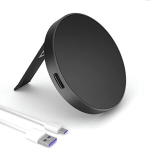 Wireless Charger with Mag-Safe,Pop-Up Stand Magnetic Wireless Charger for Apple iPhone Fast Charging,Compatibility with iPhone 14/13/12 Series,AirPods,Aluminum Alloy Round Ultra-Thin Qi Charger,Black