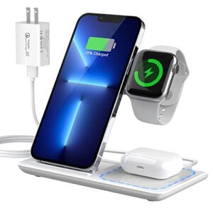 Wireless Charger, 3 in 1 Fast Wireless Charging Station, 18W Charging Stand Compatible with Apple Watch AirPods 3/2/Pro iPhone 13/13 Pro/12/12 Pro/SE/11/11pro/X/XS/XR/Xs Max/8/8 Plus