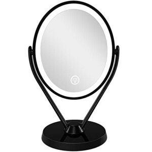 Aesfee Double-Sided 1x/7x Magnification LED Makeup Mirror with Lights, Lighted Vanity Magnified Mirror USB Chargeable, Touch Sensor Control 3 Light Settings Illuminated Countertop Mirrors – Black