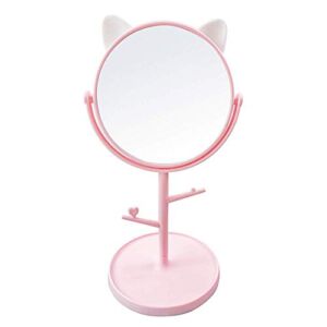 Desk Mirror in Cute Cat Ears Shape-Kawaii &Vanity Mirror for You in Bathroom or Bedroom- Pink