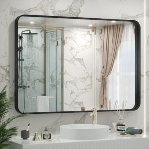 TETOTE 40×30 Inch Black Frame Mirror, Bathroom Vanity Mirror for Wall, Modern Rectangle Round Corner Matte Framed Mirror (Horizontal/Vertical)