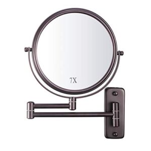 Wall Mounted Makeup Mirror, 1X/7X Magnifying Mirror, 360° Swivel Double Sided Extendable Bathroom Mirror for Shaving, Bronze DECLUTTR