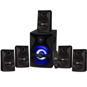 Acoustic Audio by Goldwood Bluetooth 5.1 Surround Sound System with LED Light Display, FM Tuner, USB and SD Card Inputs – 6-Piece Home Theater Speaker Set, Includes Remote Control – AA5400 Black