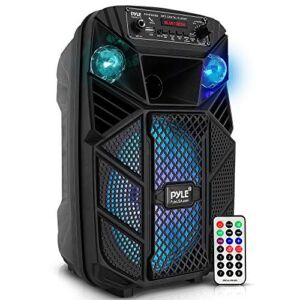 Portable Bluetooth PA Speaker System – 300W Rechargeable Outdoor Bluetooth Speaker Portable PA System w/ 8” Subwoofer 1” Tweeter, Microphone in, MP3/USB, Radio, Remote – Pyle PPHP838B, Black