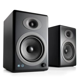 Audioengine A5+ Plus Wireless Speaker | Desktop Monitor Speakers | Home Music System aptX HD Bluetooth,150W Powered Bookshelf Stereo Speakers, AUX Audio, RCA Inputs/Outputs, 24-bit DAC (Black)