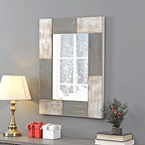 FirsTime & Co. Mason Planks Wall Mirror, 31.5″H x 24″W, Aged White & Gray Wood