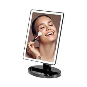 Impressions Vanity Touch Ultra LED Lighted Makeup Mirror, X Large Vanity Mirror with Touch Sensor Dimmer Switch, 360 Rotation Tabletop Cosmetic Mirror with Catchall Storage, Double Power Supply(Black)