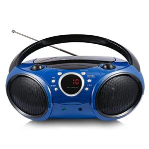 SINGING WOOD 030B Portable CD Player Boombox with Bluetooth for Home AM FM Stereo Radio, Aux Line in, Headphone Jack, Supported AC or Battery Powered (Starlight Blue)