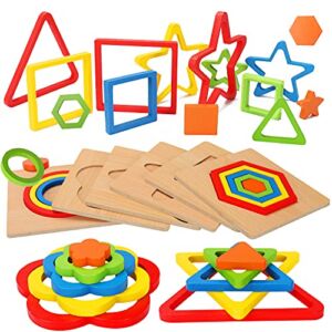 Toddler Puzzles Wooden Toys Montessori Shape Sorting Puzzle Sensory Toys Toddlers Activities Preschool Learning Early Educational Travel Autistic Montessori Toys 1 2 3 Year Old Age 1-3