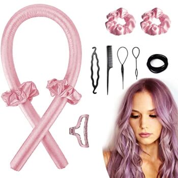 Heatless Hair Curlers,Heatless Curling Rod Headband for Long Short Hair,Styling Tools & Appliances Curl Ribbon Rod Wave,No Heat Curling Rod Headband with Hair Clips ,Scrunchie and Comb Set (pink) | The Storepaperoomates Retail Market - Fast Affordable Shopping