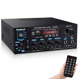 Sunbuck Wireless Bluetooth Audio Amplifiers, 200W Power Home Stereo Amplifier Receiver, with USB,SD Card,MIC in, Remote Control, Dual Channel Sound, for Theater Entertainment Studio Use(AS-35BU)