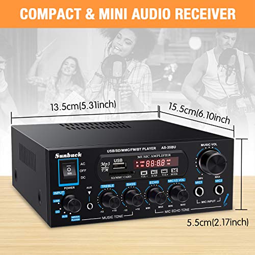 Sunbuck Wireless Bluetooth Audio Amplifiers, 200W Power Home Stereo Amplifier Receiver, with USB,SD Card,MIC in, Remote Control, Dual Channel Sound, for Theater Entertainment Studio Use(AS-35BU) | The Storepaperoomates Retail Market - Fast Affordable Shopping