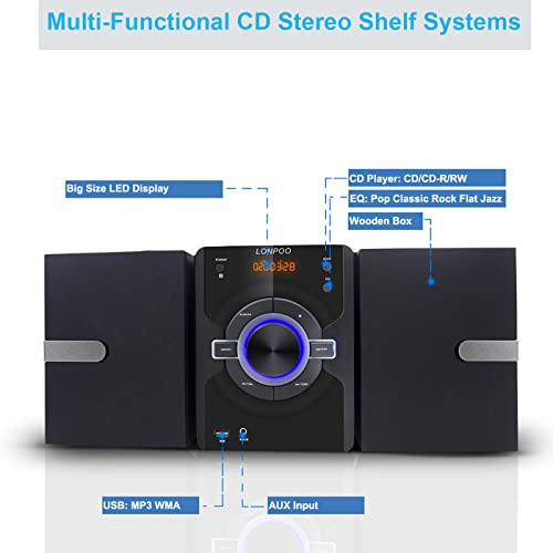 LP-885 Compact Bluetooth CD Stereo Shelf System, FM Radio Stereo System 30W Speakers for Home with CD Player, Headphone Jack, USB Input, AUX-Input, Micro Music Sound System | The Storepaperoomates Retail Market - Fast Affordable Shopping