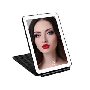 Impressions Vanity Fleur Touch Pad Mini Tri-Tone LED Makeup Mirror with Touch Sensor Switch, Foldable Vanity Mirror with Flip Cover and Rechargeable Battery (Black)