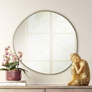 Rorschach Uneven Round Vanity Decorative Wall Mirror Modern Champagne Gold Slender Wood Frame 30″ Wide for Bathroom Bedroom Living Room Home House Office Entryway – Possini Euro Design