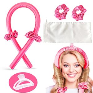 Heatless Hair Curler Rod Headband – Upgraded 2022 Hair Curlers you can Sleep in Comfortably – Get your Gorgeous Curls Overnight – No Heat Curling with Bonus Hair Clip , Silk Scrunchies & Premium Travel Pouch – Gift for her on Valentines Day.